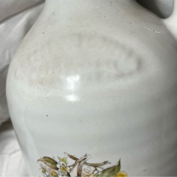 Vintage Stoneware Jug / Pitcher — Fruit Motif Decal, Off-White Ceramic - Picture 2 of 5